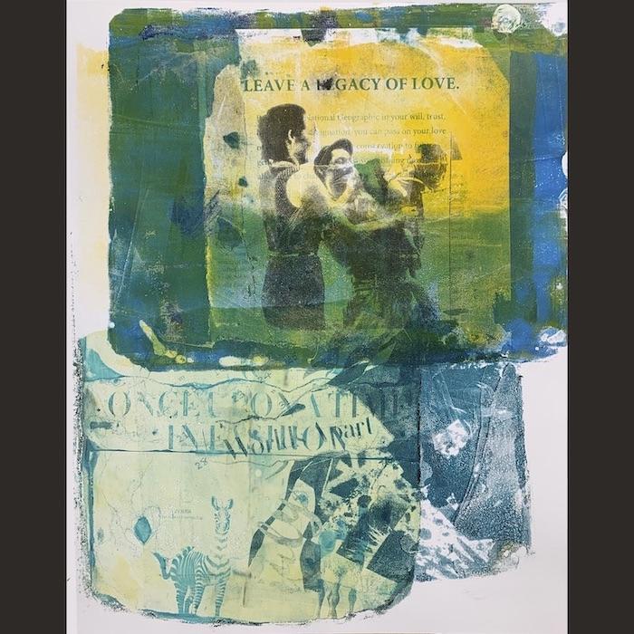 leave a legacy of love, zebra, once upon a time, blue green, monoprint