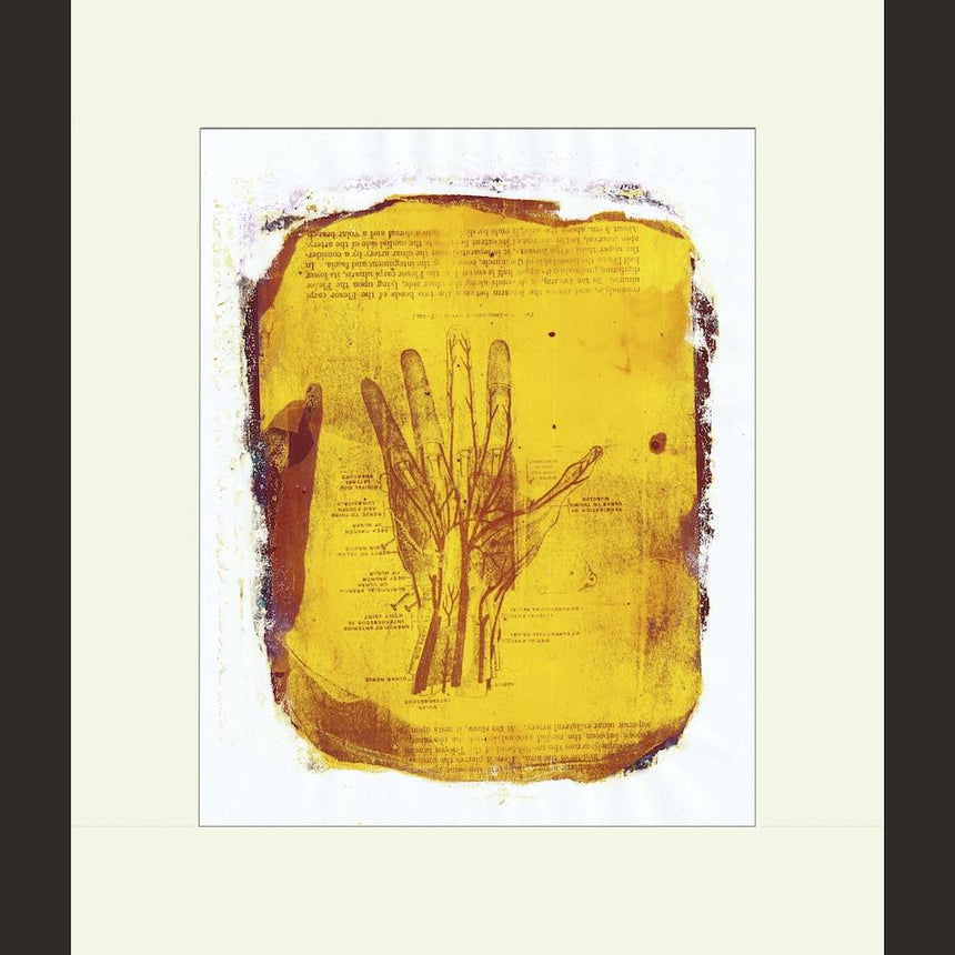 Yellow anatomical hand handmade print
