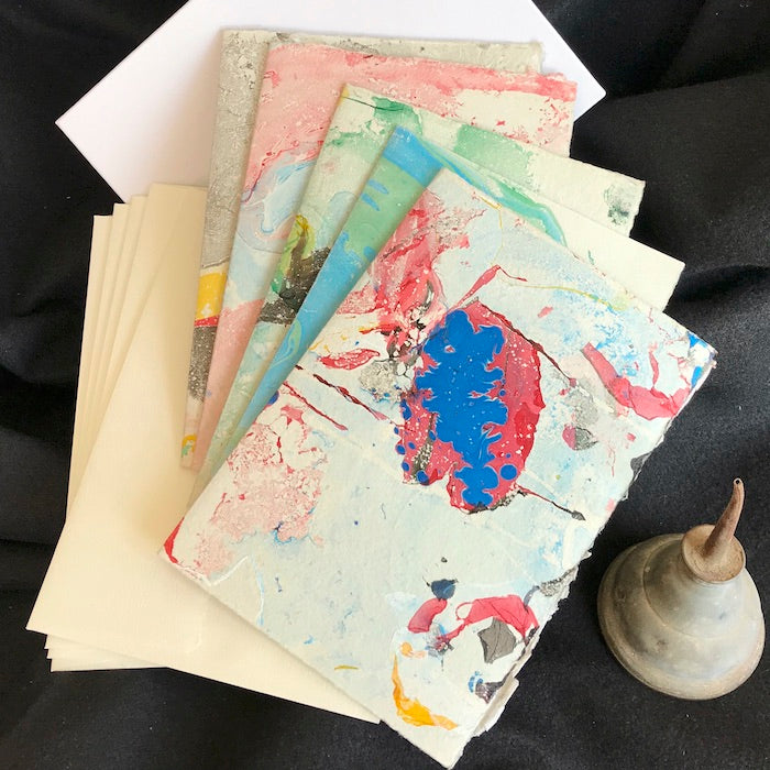 soft hued marbled hand-made note card, hand-made paper